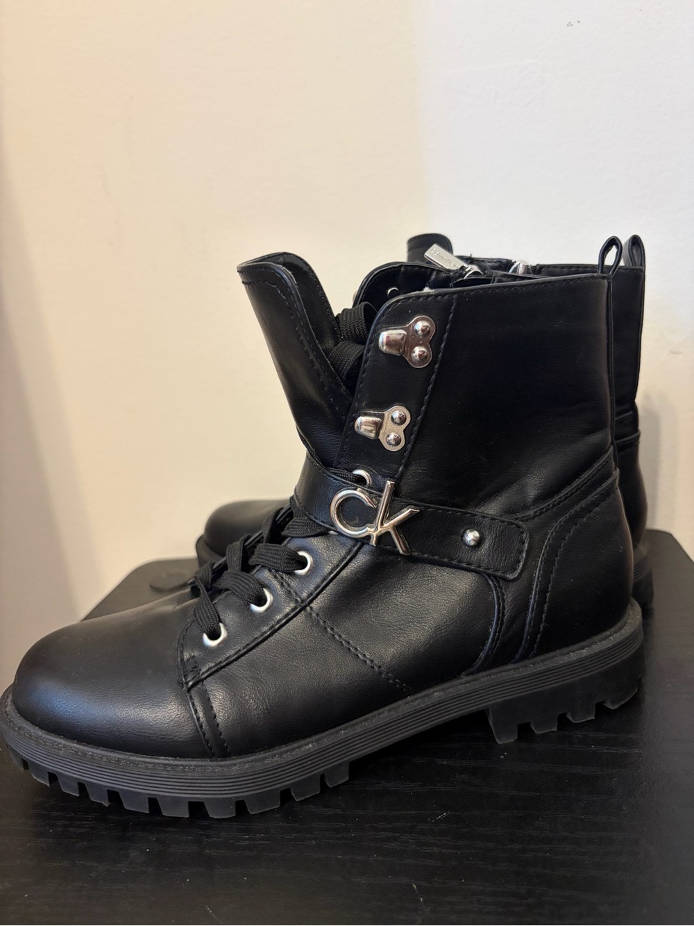 Calvin Klein Black Combat Boots with CK Accent